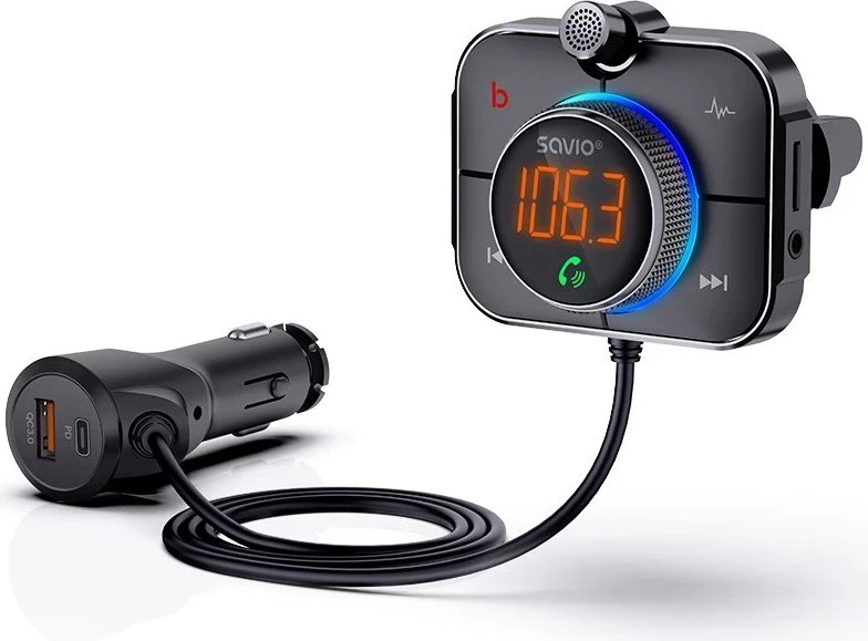 Transmiter FM me Bluetooth dhe karikues PD Savio TR-14, e zezë