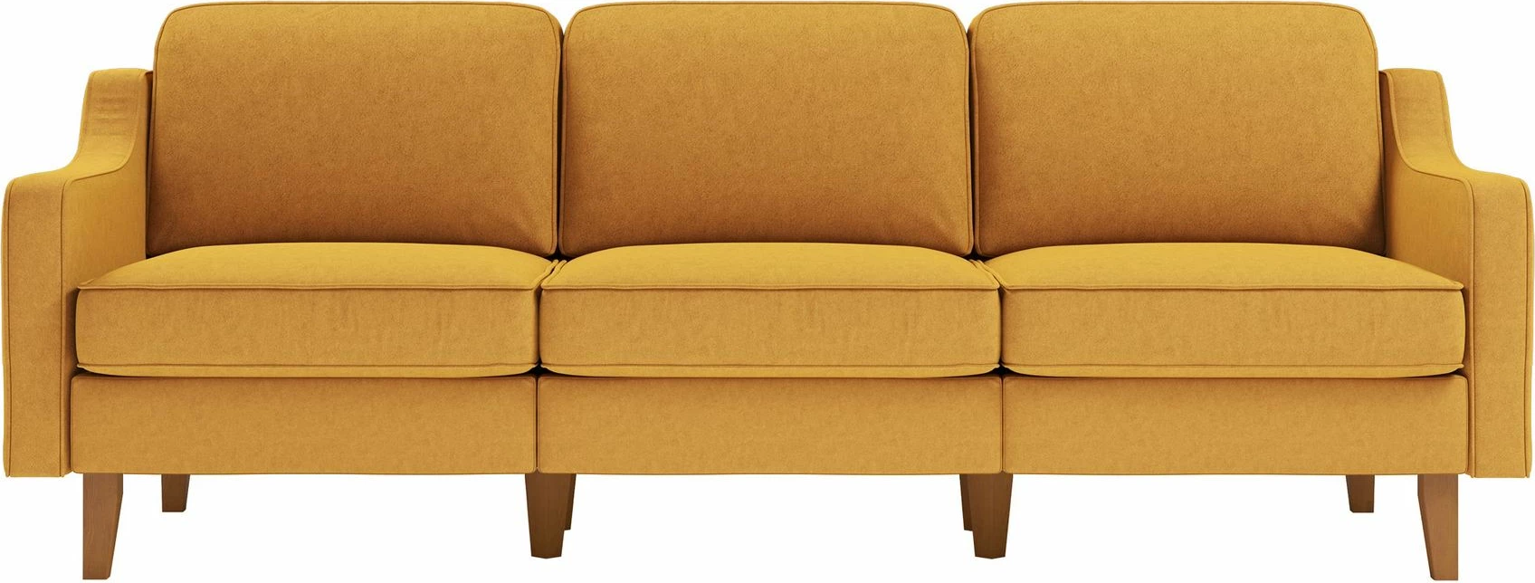 Divan treshe Robin Extra, ngjyrë mustard, këmbë druri walnut