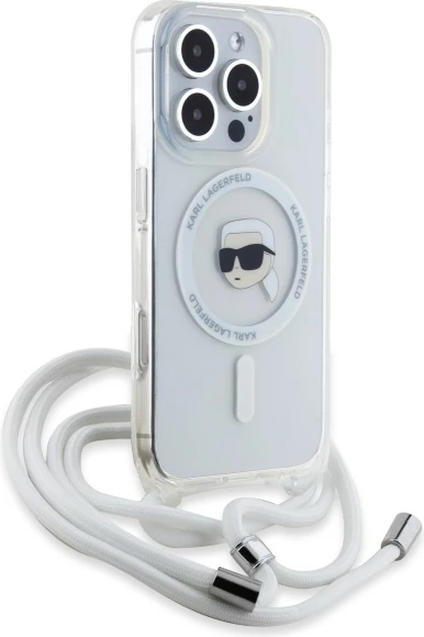 Mbështjellës Karl Lagerfeld Crossbody IML Karl Head MagSafe për iPhone 16 Pro, Transparent