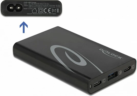 Karikues USB DeLOCK PD 3.0 60W, 2x USB-C + 1x USB-A, i zi