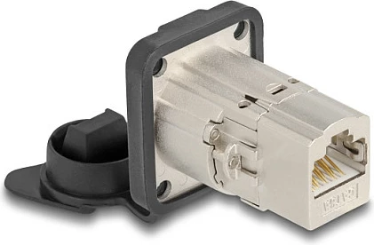 Prizë paneli RJ45 DeLOCK D-Type, Cat6A STP, femër-femër, IP66, argjendtë