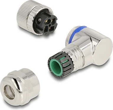 Konektor DeLOCK M12 A-coded 4-pin femër 90°, metal, IP67, i zi/argjendtë