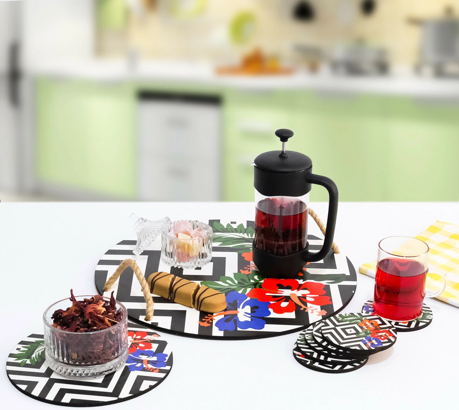 Set tabaka druri me mbajtëse gotash Hermia PLT0203, 8 pjesë, shumëngjyrëshe