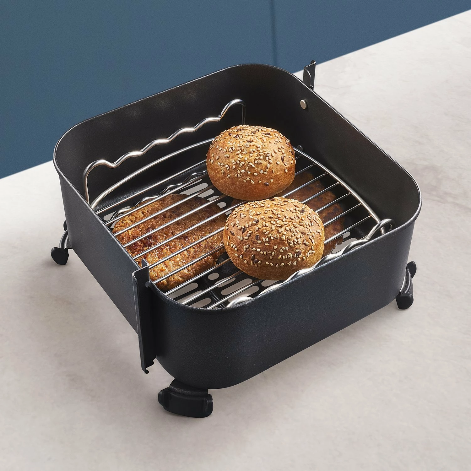 Set aksesorësh për Airfryer Philips HD9920/00, grilë dy-katëshe për 6.2/8.3/9 L, 5 shish + darë silikoni, argjendtë
