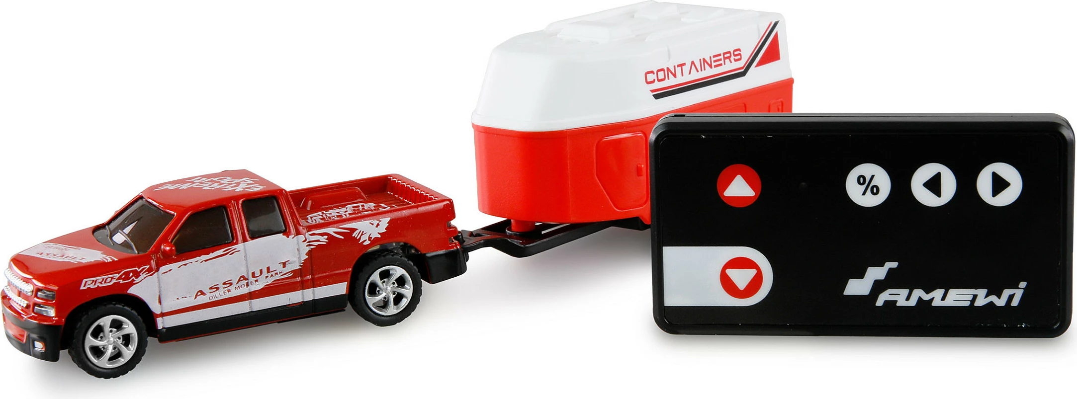 Makina RC AMEWI Pickup me karavan 1:64 RTR, 2.4GHz, e kuqe/bardhë