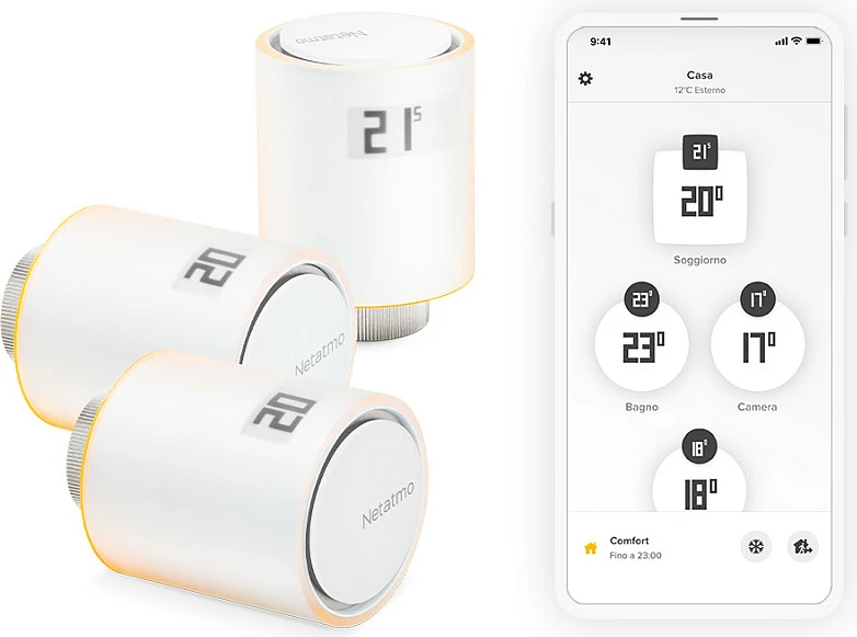 Valvula smart për radiator Netatmo, Pack 3 copë, Wi‑Fi 2.4 GHz, ekran i integrum, e bardhë