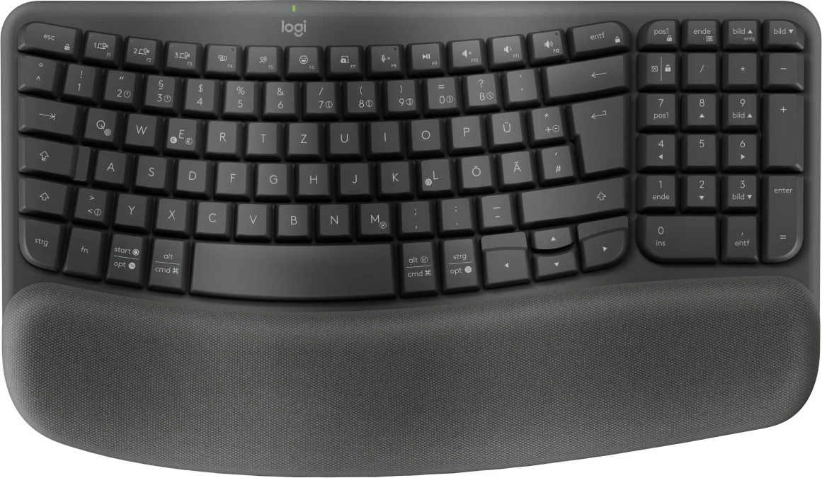Tastierë Logitech Wave Keys për Biznes, Wireless, RF Wireless + Bluetooth, Membranë, QWERTZ, Grafit