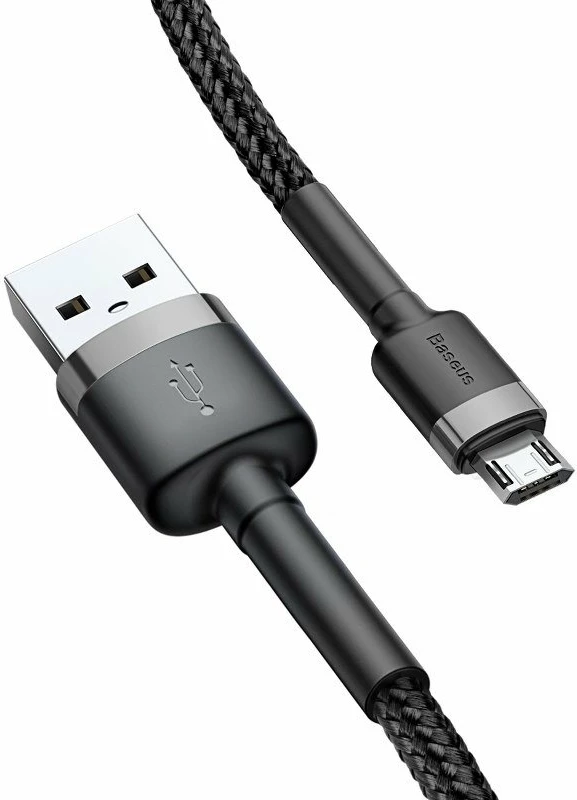 Kabllo Baseus Cafule USB në Micro USB, 1m, 2.4A, Gri + e zezë