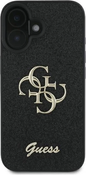 Mbështjellës Guess Fixed Glitter Big 4G për iPhone 16 Plus, zi