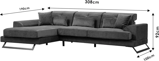 Kënd divani PWF-0575 këndi i djathtë pëlhurë blu 308/190x92cm