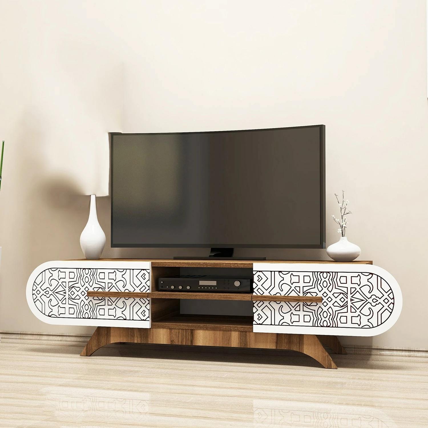 Komodë TV Hanah Home, Defne, ngjyrë arre-bardhë