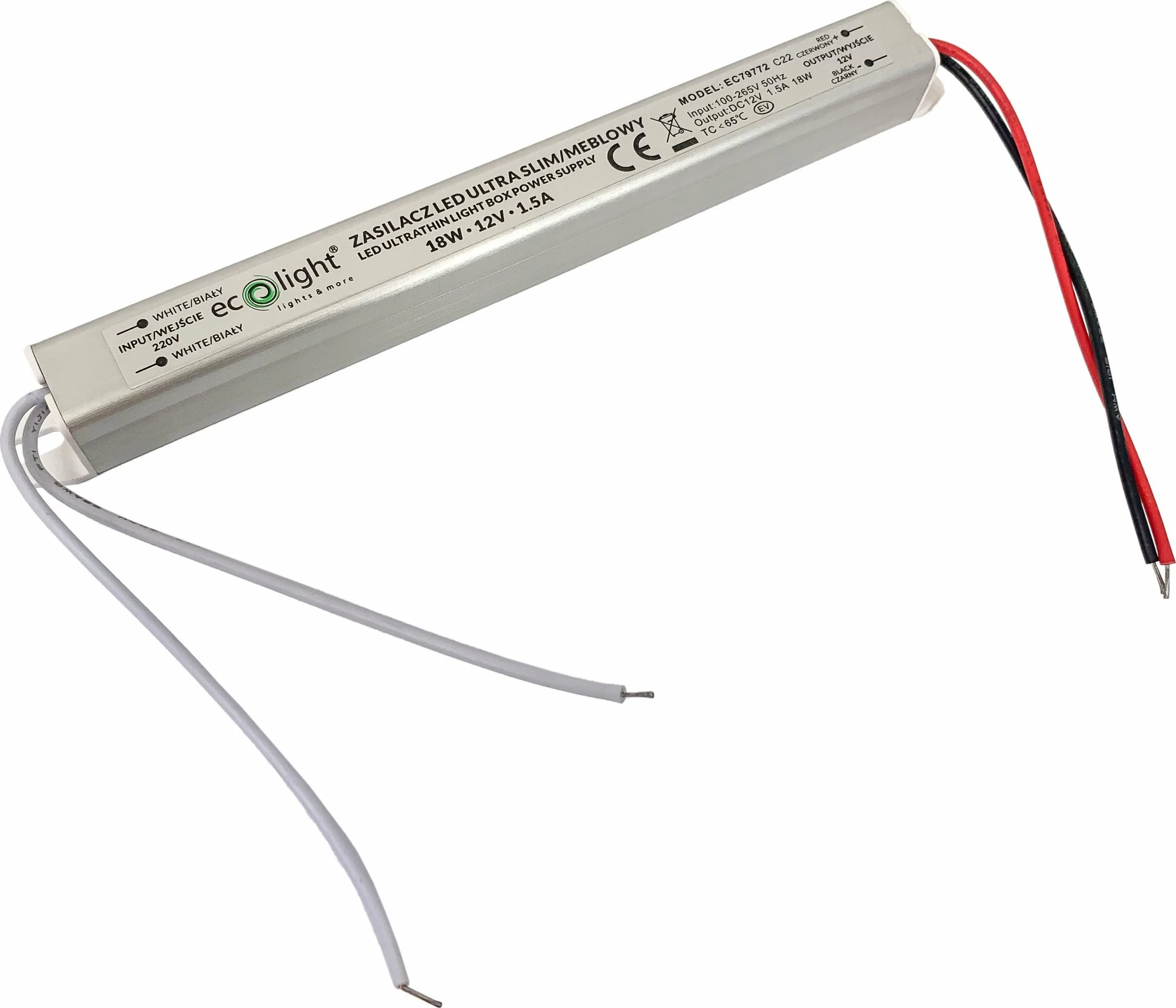 Furnizues rryme LED ECOLIGHT2 Eco Light EC79772 18W 12V 1.5A ultra slim, i bardhë