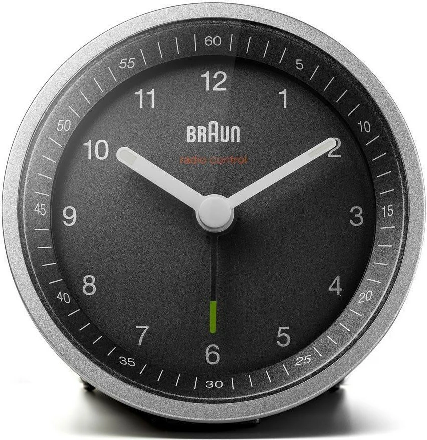 Alarm Braun BC07SB-DCF, analog, radio kontroll, zi e argjendtë