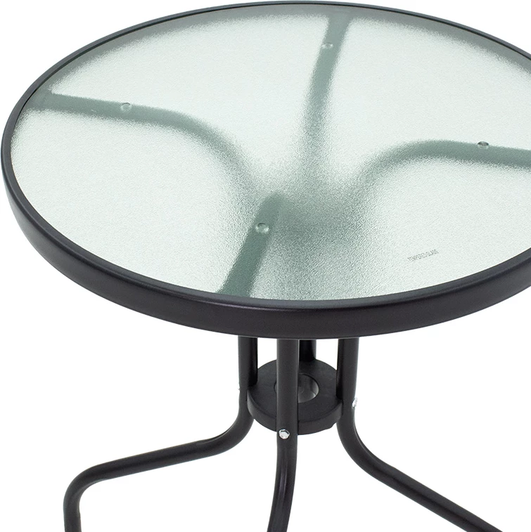 Tavolinë për kopsht, metalike, xham i zi, D60x70cm