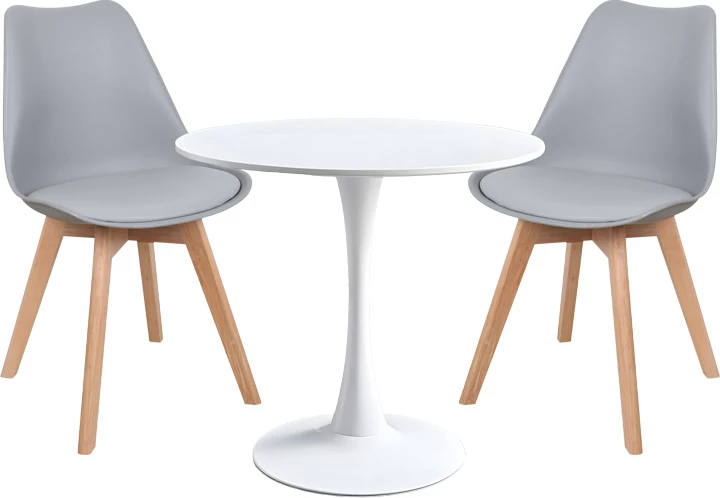 Set tavoline me karrige Elijah-Gaston, 3 copë, ngjyrë gri-e bardhë, këmbë natyrale, Φ60x74cm