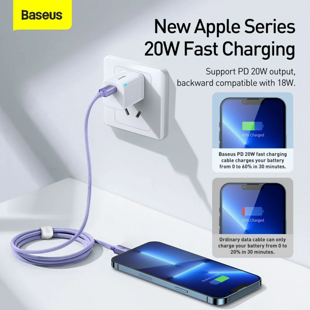 Kabllo USB-C në Lightning Baseus Crystal Shine 1.2 m 2.4A USB 2.0, vjollcë, 1 copë