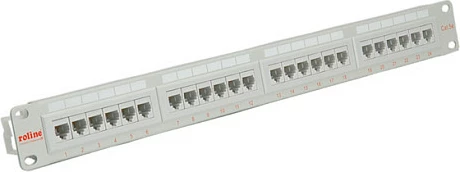Patch panel ROLINE Cat.5e 19", 24 porta, 1U, UTP, gri e çelët