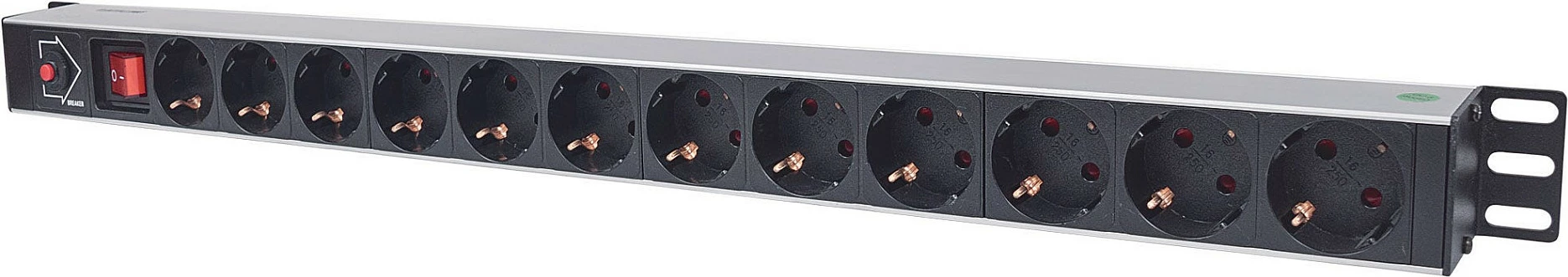 Shirit prizash rack Intellinet 714044, 1U, 12x Type F (Schuko), 1.8m, 16A, i zi