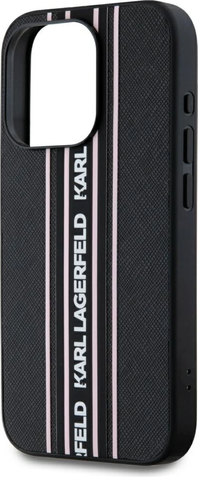 Mbështjellës Karl Lagerfeld Saffiano Athleisure Stripes Cord për iPhone 15 Pro, Rozë