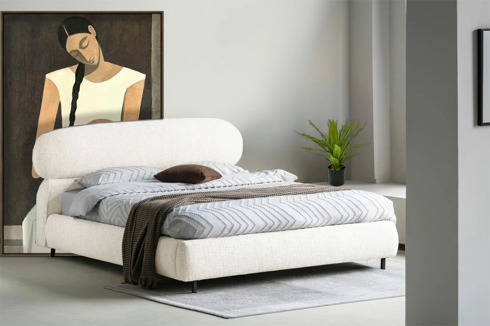 Krevat Serenite për dyshek 160x200cm, bezhë, 234x178x106