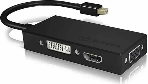 Adapter video ICYBOX IB-AC1032 Mini DisplayPort në DVI/HDMI/VGA 3-në-1 4K, i zi