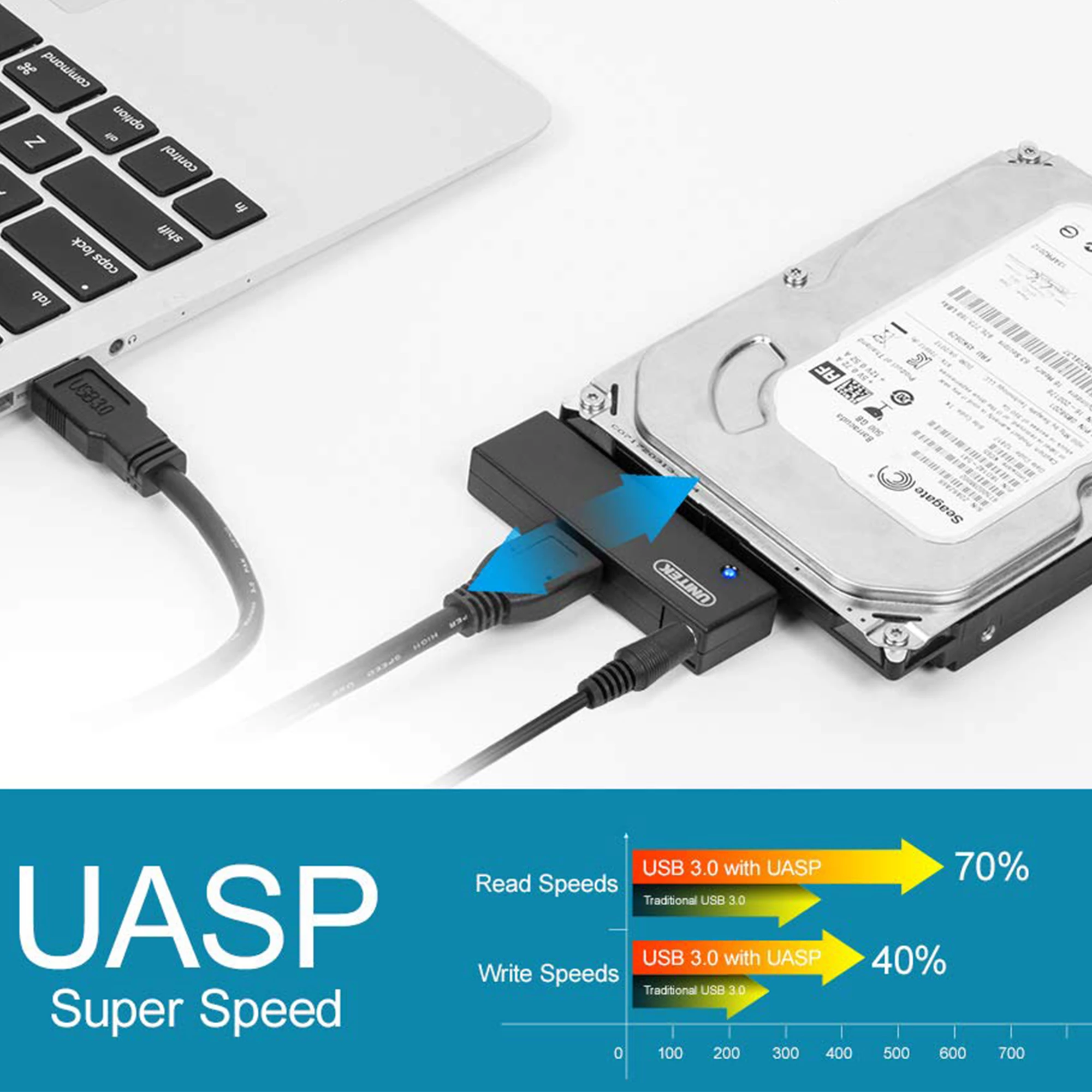 Adapter SATA III në USB 3.0 Unitek Y-1039 për HDD/SSD 2.5\"/3.5\", i zi