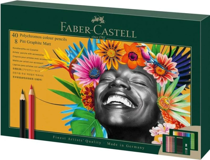 Set lapsa ngjyrash Faber-Castell Polychromos FC-210054, 40 lapsa ngjyrash + 8 Pitt Graphite Matt, jeshile