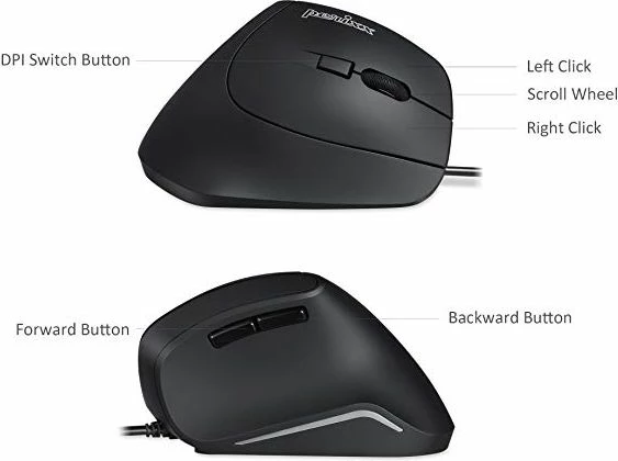 Maus Perixx Perimice-515 II 1600 DPI, USB me kabllo, 6 butona, vertikal ergonomik, e zezë