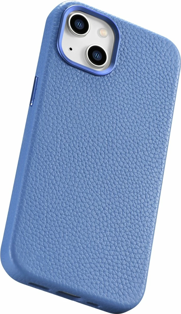 Mbështjellës iCarer Litchi Premium për iPhone 14 Plus, lëkurë natyrale, MagSafe, Kaltër