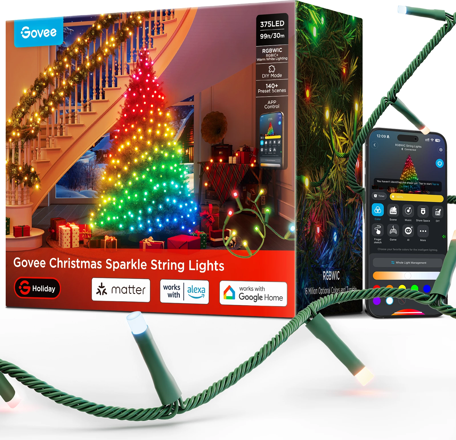 Drita varëse dekorative Govee H6871, 20 m, 250 LED, RGBWIC, Smart (Alexa/Matter/Google Home)