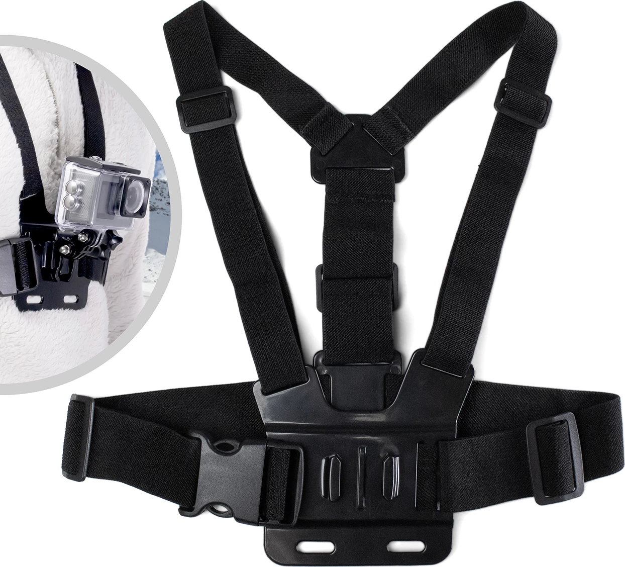 Mbajtëse gjoksi për kamera aksion, Hurtel, montim GoPro, rregullim i plotë, për GoPro/SJCAM/Xiaomi Yi, universale, e zezë