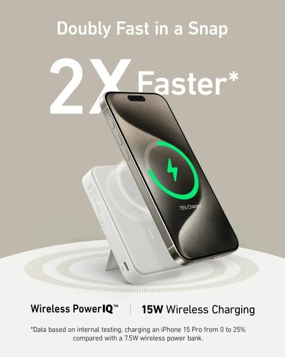 Powerbank Anker MagGo 633 A1654G21 10000 mAh Qi2 15W wireless, e bardhë