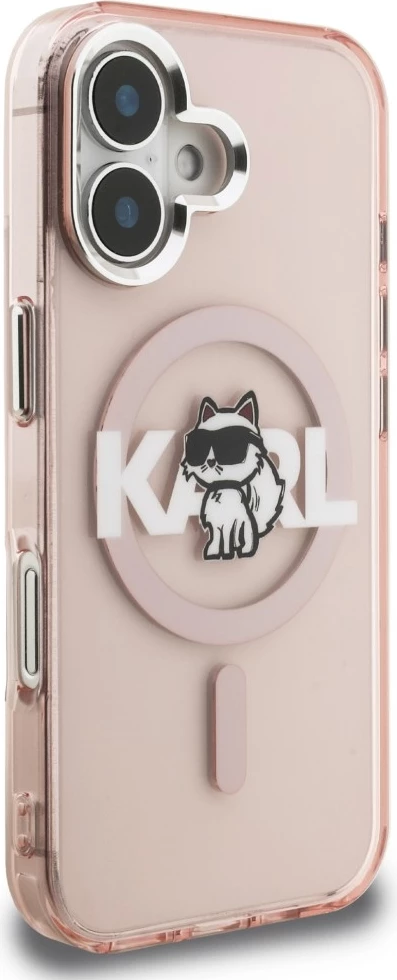 Mbështjellës MagSafe Karl Lagerfeld IML Choupette Head Sketch për iPhone 16, rozë, në kuti