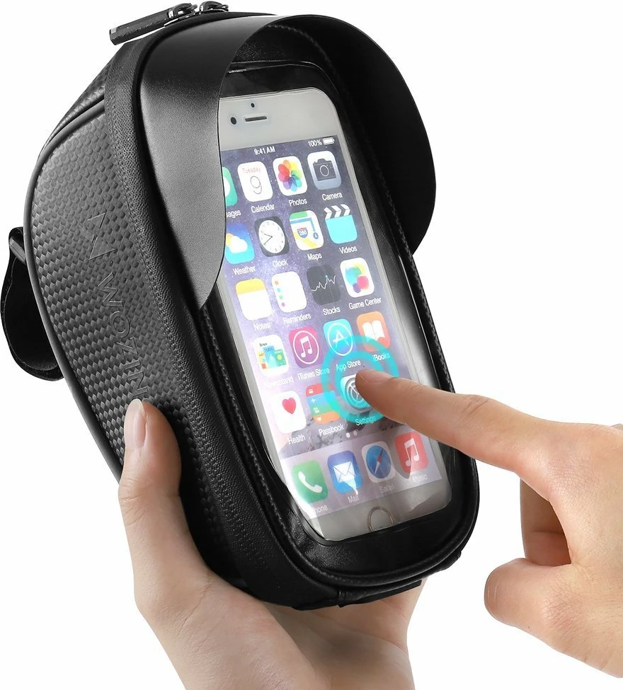 Çantë timoni për biçikletë Wozinsky WBB16BK me mbështjellës telefoni, 1L, e zezë