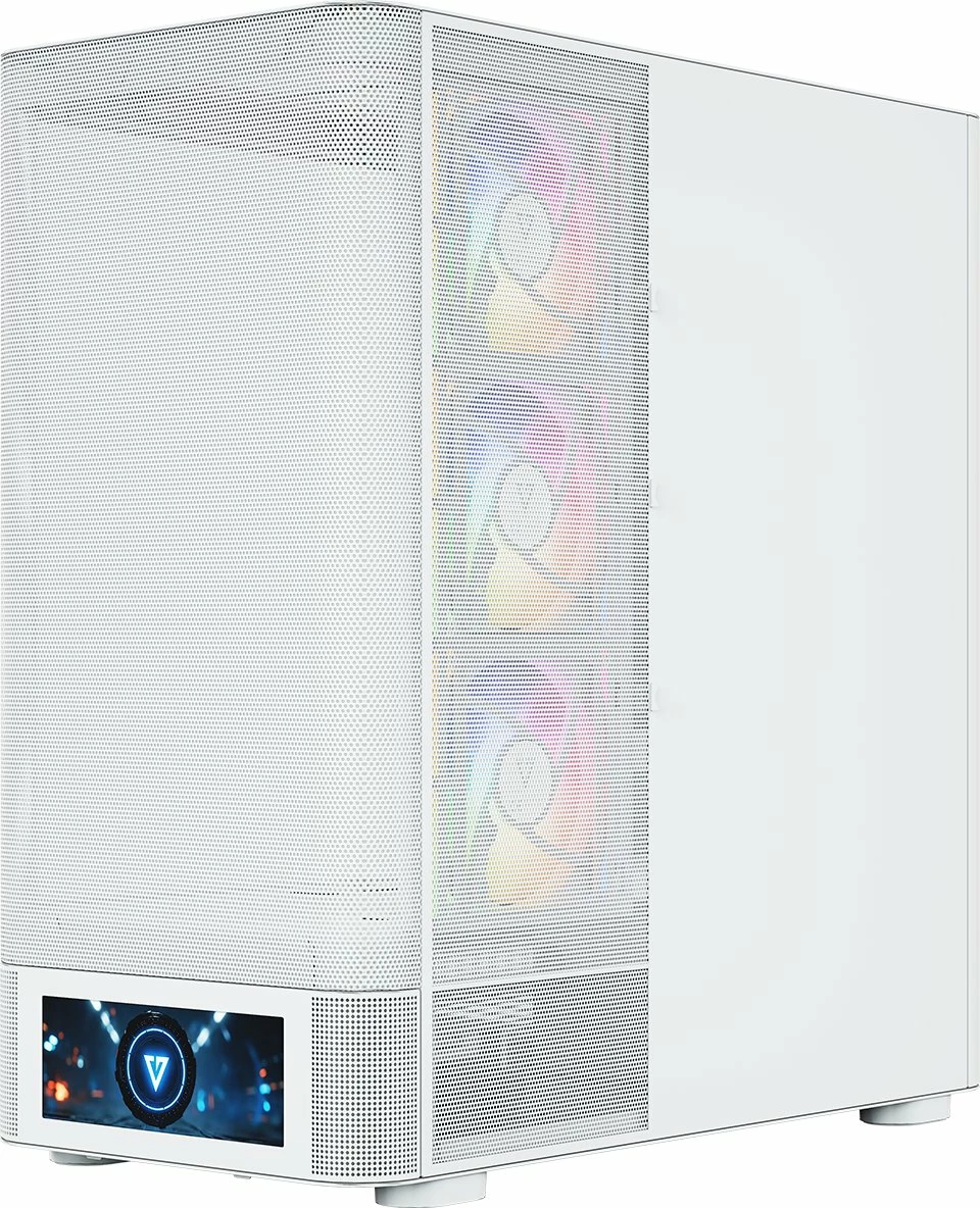 Kasë Modecom Volcano AQ500 ARGB MC-A-AQ500-4FA-W, Midi Tower, LCD ekran, 4x120mm ARGB ventilatorë, ATX/mATX/ITX, USB-C, e bardhë