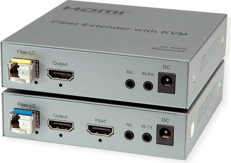 KVM extender ROLINE 14.01.3363, set transmitter/receiver, HDMI 4K 60Hz, fibër optike 20 km