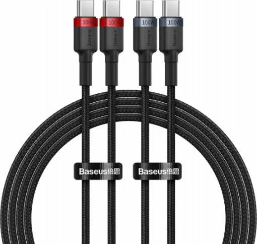 Kabllo USB-C në USB-C Baseus Cafule BSU4887 100W PD 1 m, set 2 copë, e zezë