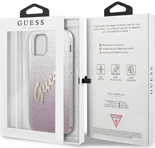 Mbështjellës Guess GUHCP12LPCUGLSPI për iPhone 12 Pro Max 6.7", Glitter Gradient, Rozë
