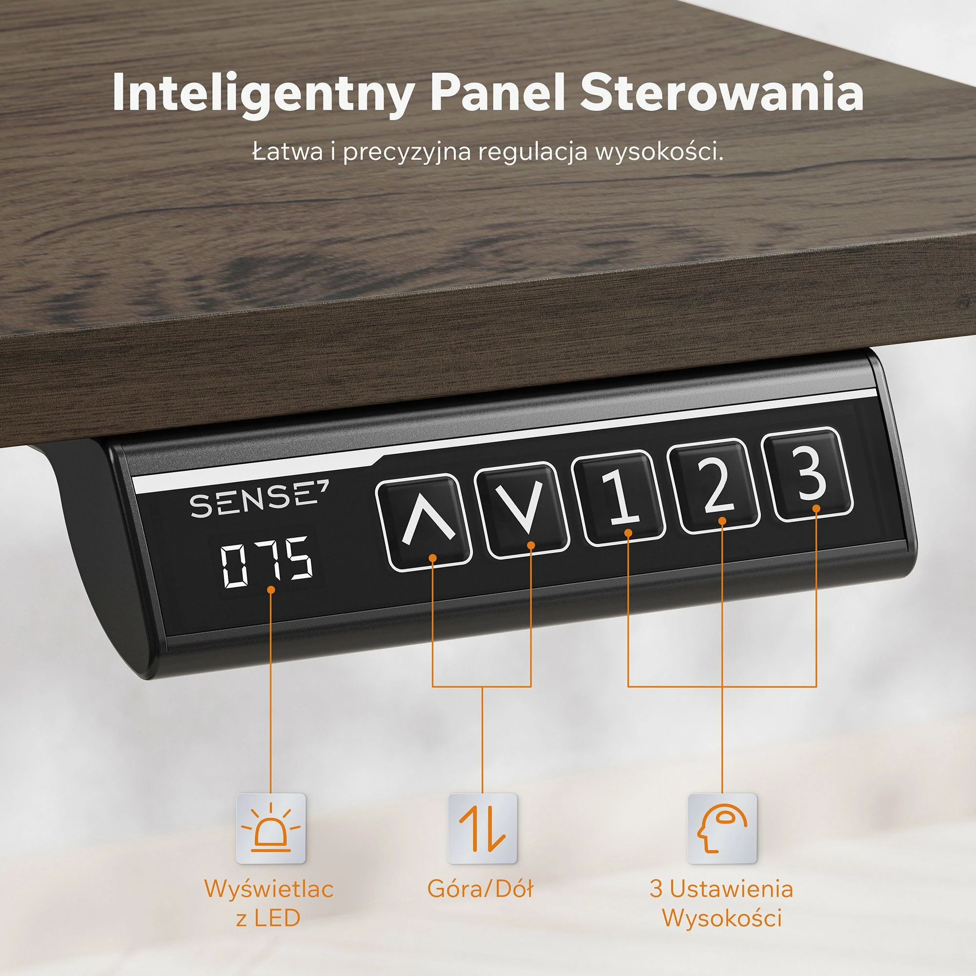 Tavolinë elektrike SENSE7 NOJO LIGHT 120x60 cm, rregullim lartësie 72-118 cm, kafe e errët