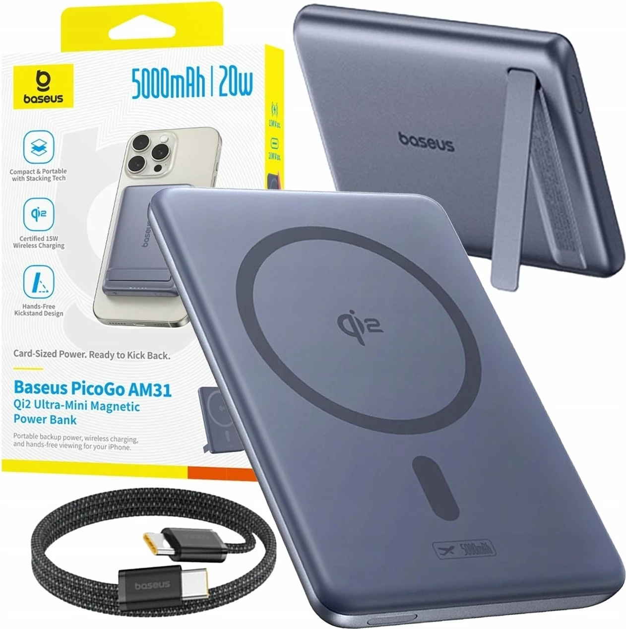 Powerbank Baseus PicoGo AM31 5000mAh 20W Qi2 magnetik, hiri