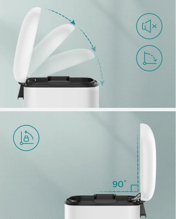 Kosh mbeturinash me pedal SONGMICS LTB01W 30 L, soft-close, me kovë të brendshme, metal, e bardhë