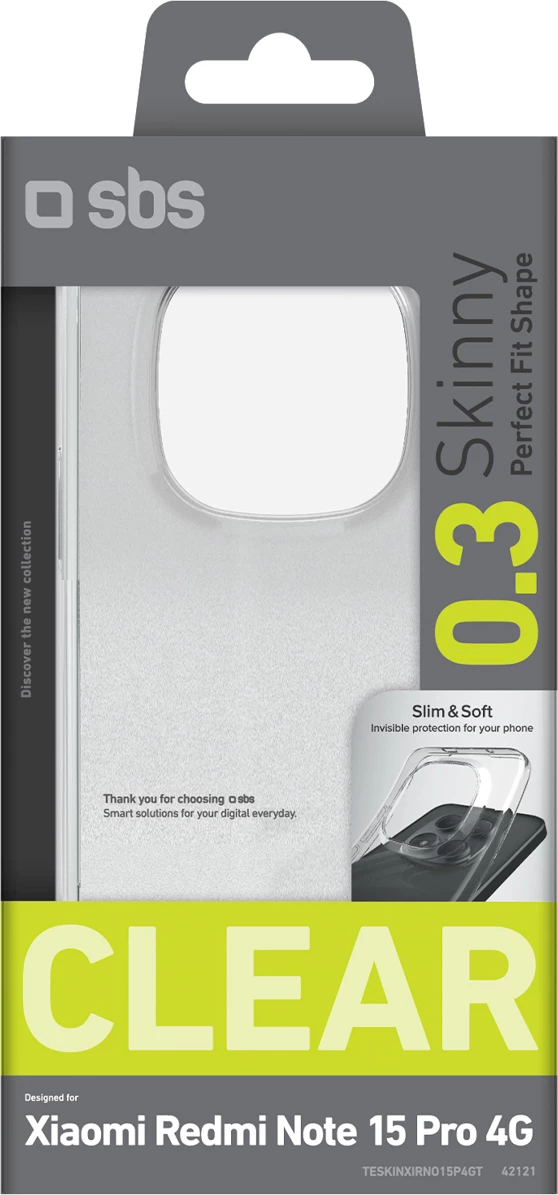 Mbështjellës SBS Skinny Cover për Xiaomi Redmi Note 15 Pro 4G, TPU, transparent