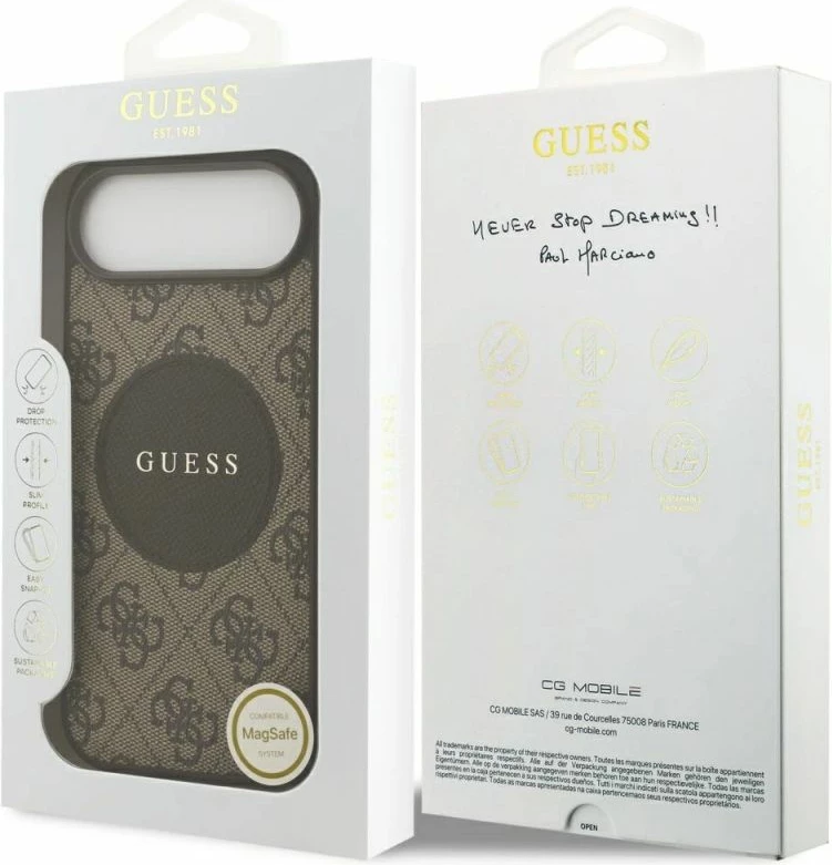Kapak telefoni Guess 4G Circle Classic Logo MagSafe për iPhone Air, kafe