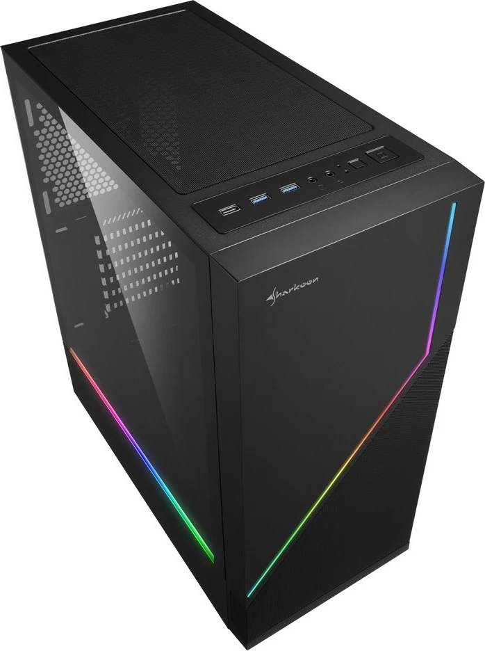 Kasë Sharkoon RGB FLOW, Midi Tower, ATX, micro ATX, Mini-ITX, i zi, RGB