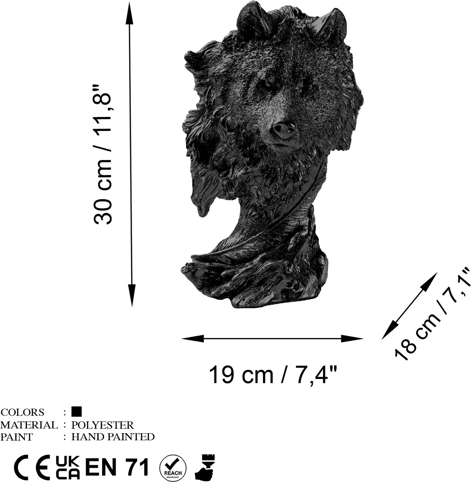 Objekt dekorativ Aberto Design, ujk, Wolf-4, ngjyrë e zezë