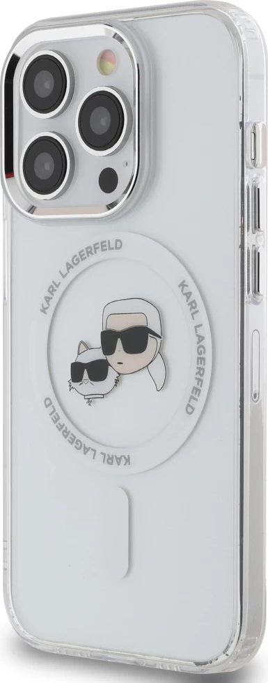 Mbështjellës Karl Lagerfeld IML Metal Karl & Choupette Head MagSafe për iPhone 14 Pro, Bardhë