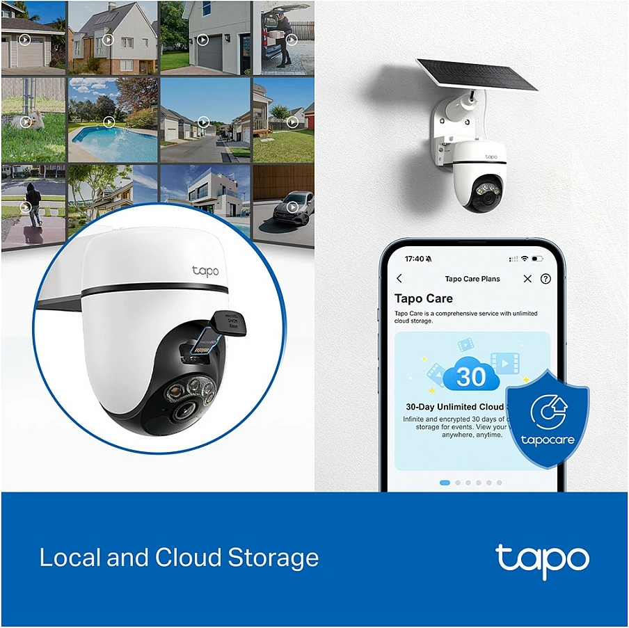 Kamerë sigurie IP TP-Link Tapo C610 KIT, 2304x1296, Wi‑Fi/LAN, PTZ, me panel diellor, e bardhë
