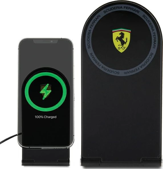 Karikues induktiv 2-në-1 Ferrari Printed Logo MagSafe, 15W, i palosshëm, i zi
