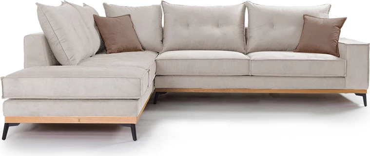 Divan qoshe luksoz II qoshe e djathtë, pëlhurë krem-moka, 290x235x95cm