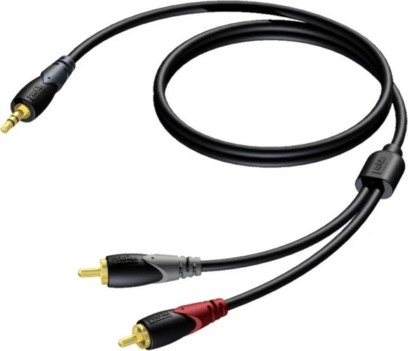 Kabllo audio PROCAB CLA711/3, 3.5mm minijack mashkull në 2x RCA mashkull, 3m, e zezë